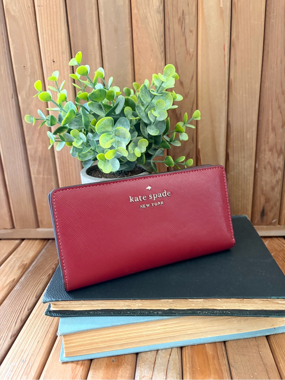 Kate Spade in Red Saffiano Leather Bifold Wallet